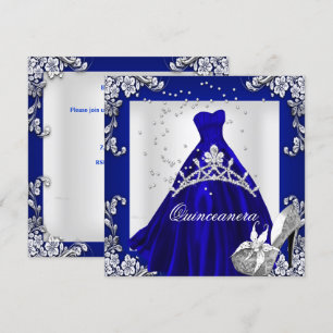 Quinceanera 15th Birthday Royal Blue Dress Gown Invitation