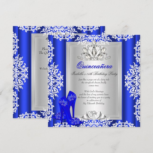 Quinceanera 15th Birthday Royal Blue Shoes 2 Invitation (Front/Back)