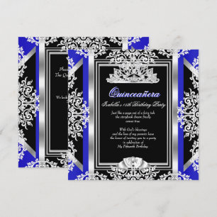 Quinceanera 15th Birthday Royal Blue Silver Black Invitation