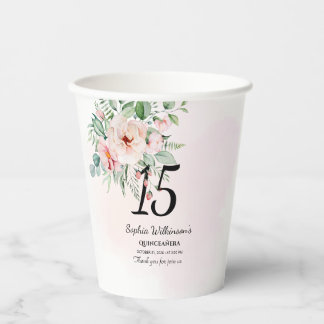 Quinceanera 15th Birthday Rustic Floral Custom Paper Cups
