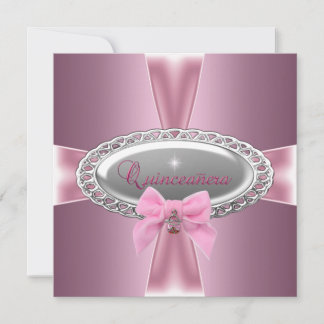 Quinceanera 15th Birthday Satin Pink Bow Invitation