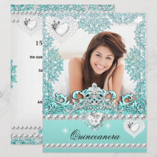 Quinceanera 15th Birthday Teal Blue Silver White Invitation