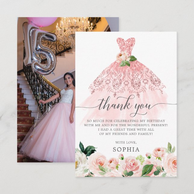 Quinceanera 15th Birthday Thank You Card (Front/Back)
