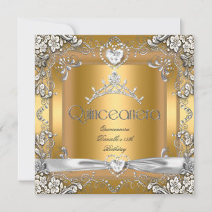Quinceanera 15th Birthday Tiara Gold White Silver Invitation