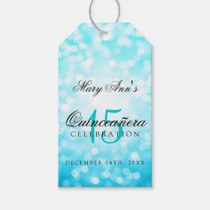 Quinceanera 15th Birthday Turquoise Bokeh Lights Gift Tags