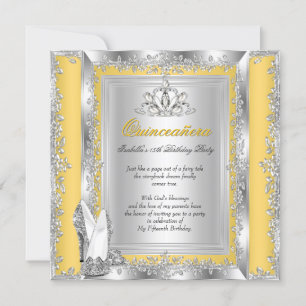 Quinceanera 15th Birthday Yellow Silver Shoes 2 Invitation