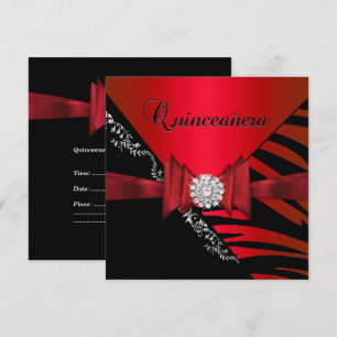 Quinceanera 15th Birthday Zebra Red Black SStripe Invitation