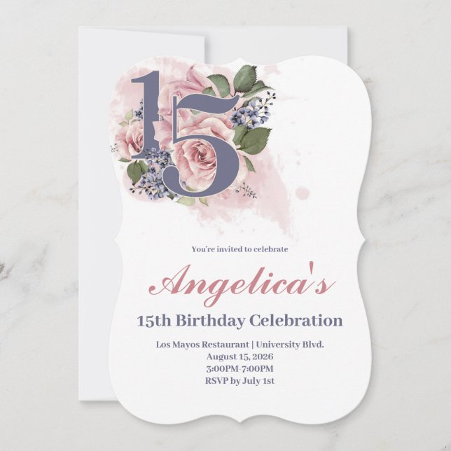 Quinceañera 15th Chic Floral Invitation (Front)