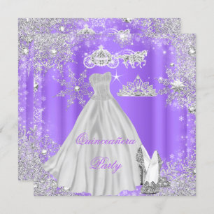 Quinceanera 15th Cinderella Purple Birthday Party Invitation