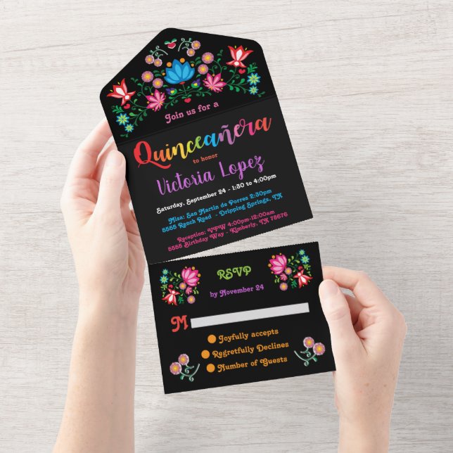 Quinceanera 15th Floral Birthday Party All In One Invitation (Tearaway)