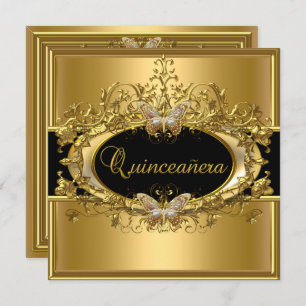 Quinceanera 15th Gold Black Girls Invitation