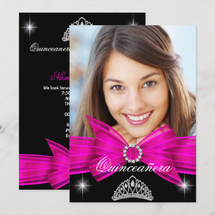 Quinceanera 15th Hot Pink Black Birthday Party 2 Invitation