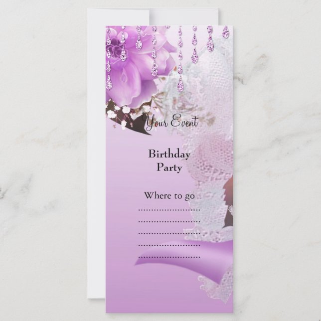 Quinceanera 15th Lilac Pink Floral White (Front)