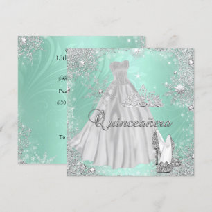 Quinceanera 15th Mint Silver Birthday Party Invitation