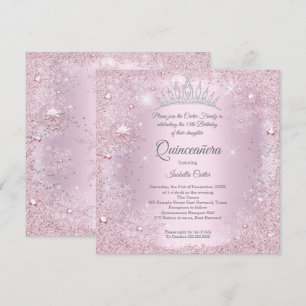 Quinceanera 15th Party Blush Pink Snowflake Winter Invitation