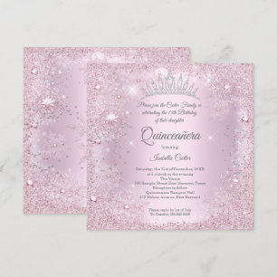 Quinceanera 15th Party Blush Pink Snowflake Winter Invitation