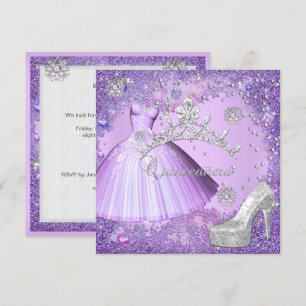 Quinceanera 15th Party Purple Tiara Dress Shoe Invitation