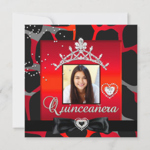 Quinceanera 15th Party Red Black Photo Invitation