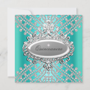 Quinceanera 15th Party Teal Blue White Diamond Invitation