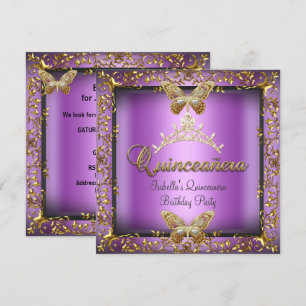 Quinceañera 15th Pink Purple Gold Butterfly Invitation