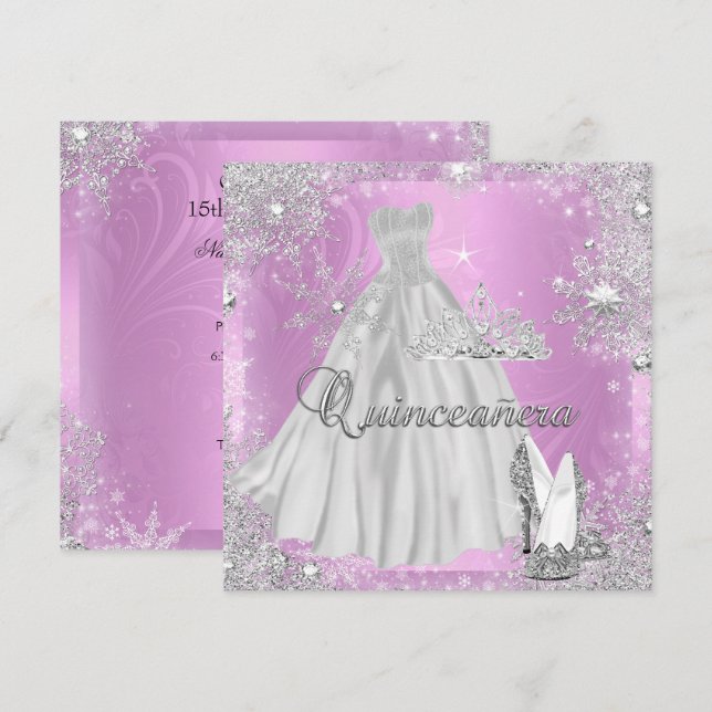 Quinceanera 15th Pink Silver Birthday Party Invitation (Front/Back)