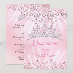 Quinceanera 15th Pretty Pink glitter Tiara party Invitation