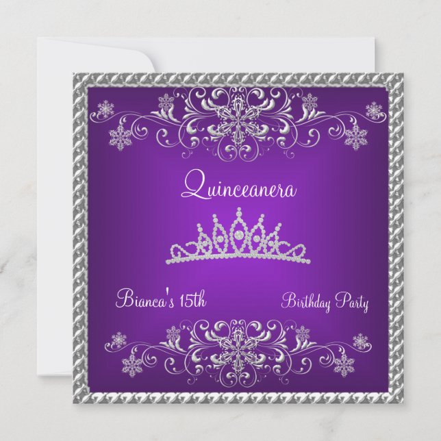Quinceanera 15th Purple Black Diamond Tiara Invitation (Front)