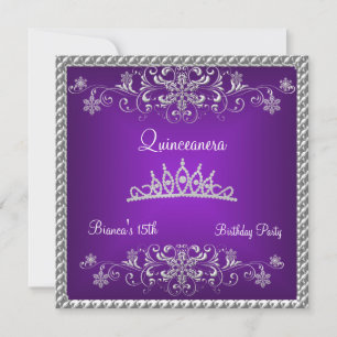 Quinceanera 15th Purple Black Diamond Tiara Invitation