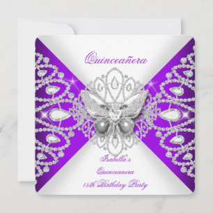 Quinceanera 15th Purple Butterfly Tiara Party Invitation