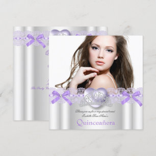 Quinceanera 15th Purple Silver Heart Lace Photo 2 Invitation