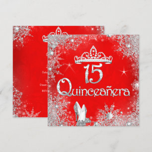 Quinceanera 15th Red Silver Snowflakes Party 2 Invitation