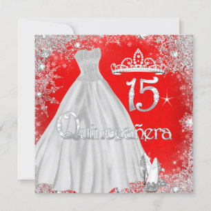 Quinceanera 15th Red Silver Snowflakes Party Invitation