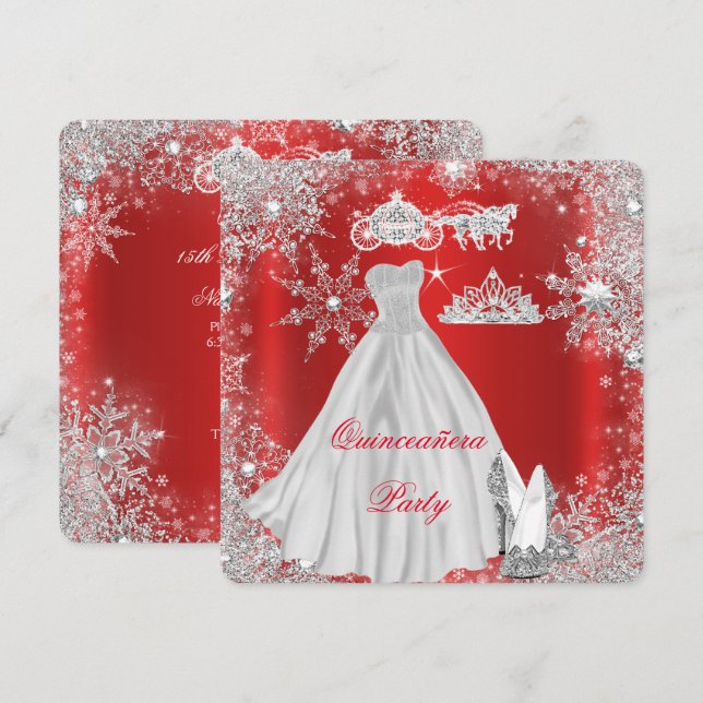 Quinceanera 15th Regal Red Birthday Party Invitation (Front/Back)