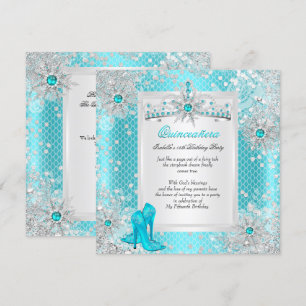 Quinceanera 15th Teal Blue Winter Wonderland Invitation