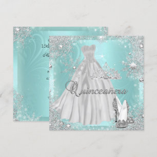 Quinceanera 15th Teal Silver Birthday Party Invitation