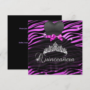 Quinceanera 15th Tiara Hot Pink Black Zebra Dress Invitation