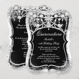 Quinceanera 15th Winter Wonderland Black Silver Invitation