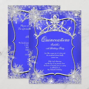 Quinceanera 15th Winter Wonderland Royal Blue Invitation