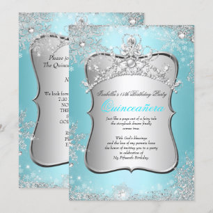Quinceanera 15th Winter Wonderland Silver Blue 2 Invitation