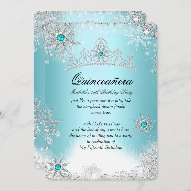 Quinceanera 15th Winter Wonderland Silver Blue 2 Invitation (Front/Back)