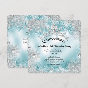 Quinceanera 15th Winter Wonderland Silver Teal 2 Invitation