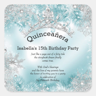 Quinceanera 15th Winter Wonderland Silver Teal 2 Square Sticker