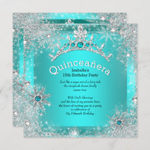 Quinceanera 15th Winter Wonderland Silver Teal 3 Invitation