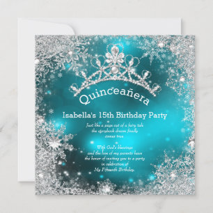Quinceanera 15th Winter Wonderland Silver Teal Invitation