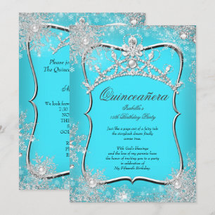 Quinceanera 15th Winter Wonderland Silver Teal Invitation