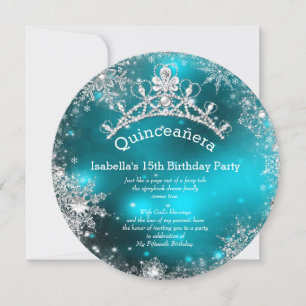Quinceanera 15th Winter Wonderland Silver Teal Invitation