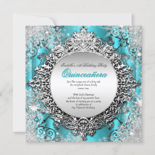 Quinceanera 15th Winter Wonderland Teal Aqua 2 Invitation