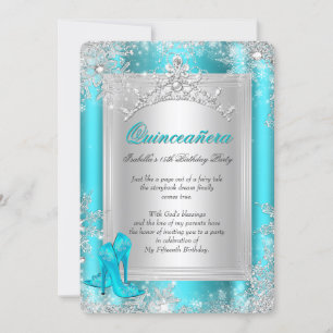 Quinceanera 15th Winter Wonderland Teal Aqua Invitation