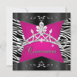 Quinceanera 15th Zebra Pink Black Silver Tiara Invitation