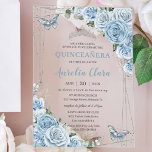 Quinceañera 16 Baby Blue Floral Butterflies Silver Acrylic Invitations<br><div class="desc">Add a touch of elegance to your special occasion with our luxurious baby blue floral acrylic invitations, featuring a silver princess crown, delicate butterflies, a silver geometric frame, and refined silver accents. Ideal for quinceañeras, Sweet 16s, 18th birthdays, debutante balls, and other milestone celebrations, these invitations set the stage for...</div>